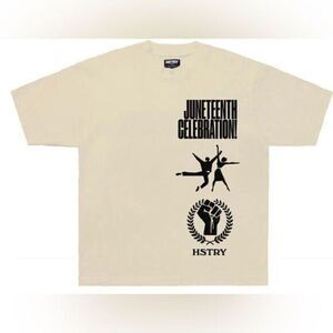 NWT HSTRY By NAS Unisex Cream Graphic Short Sleeve Tee Short Juneteenth Size L